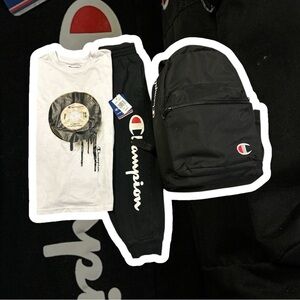 BUNDLE of Boys Champion shirt/pants/bookbag